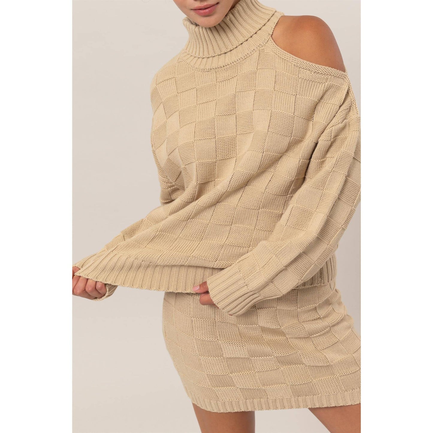 Basketweave Sweater And Skirt Set
