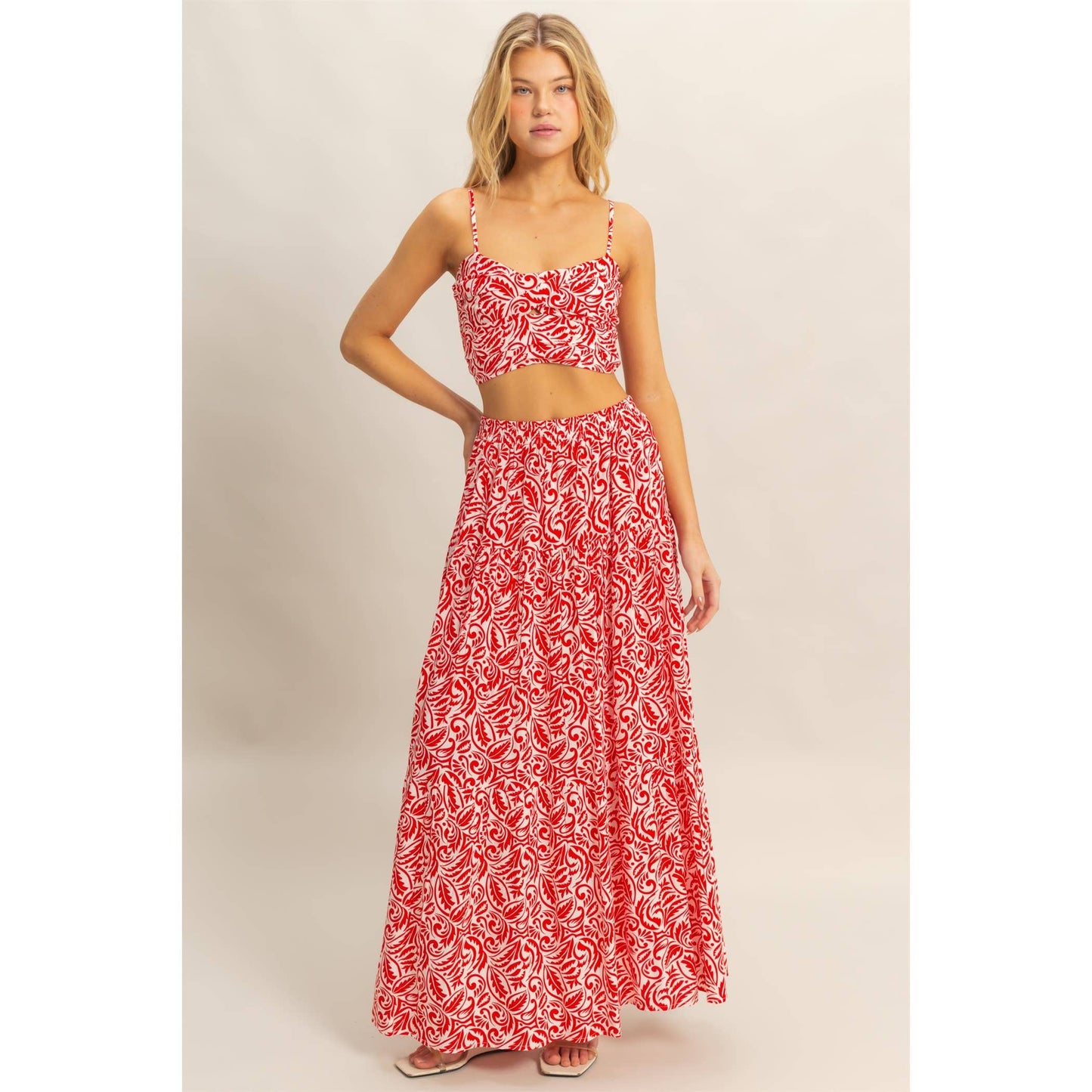 HF24C765-SET-Paisley Cami Top And Tiered Skirt Set