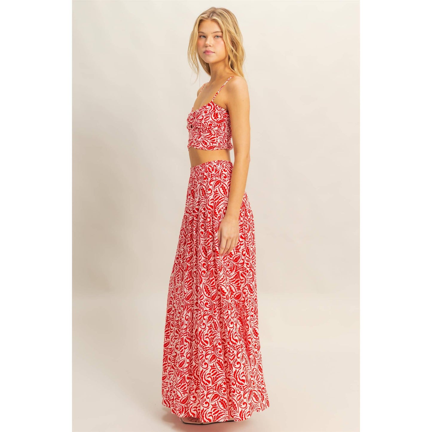 HF24C765-SET-Paisley Cami Top And Tiered Skirt Set