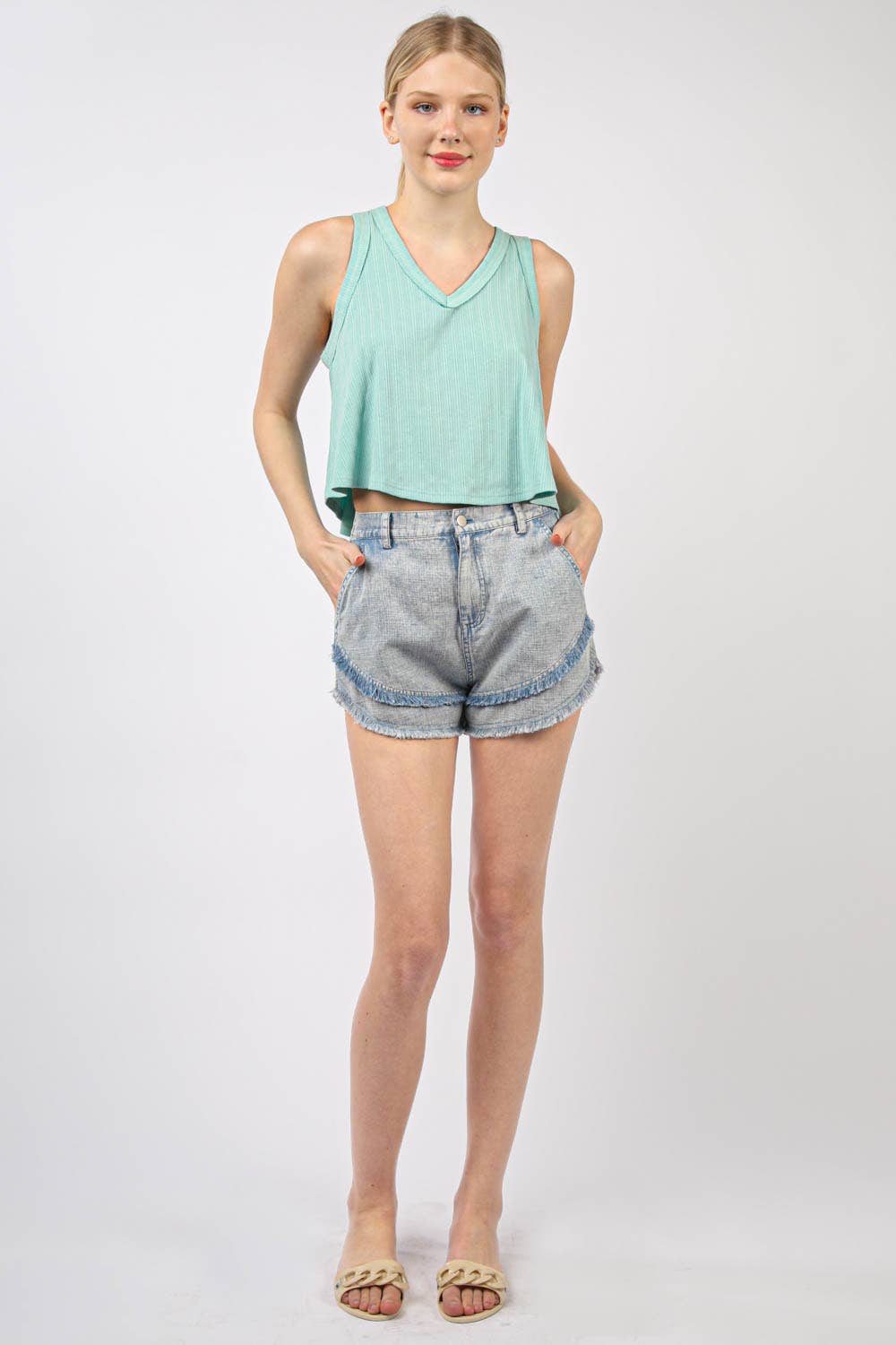 Sleeveless Soft Knit Swing Crop Top