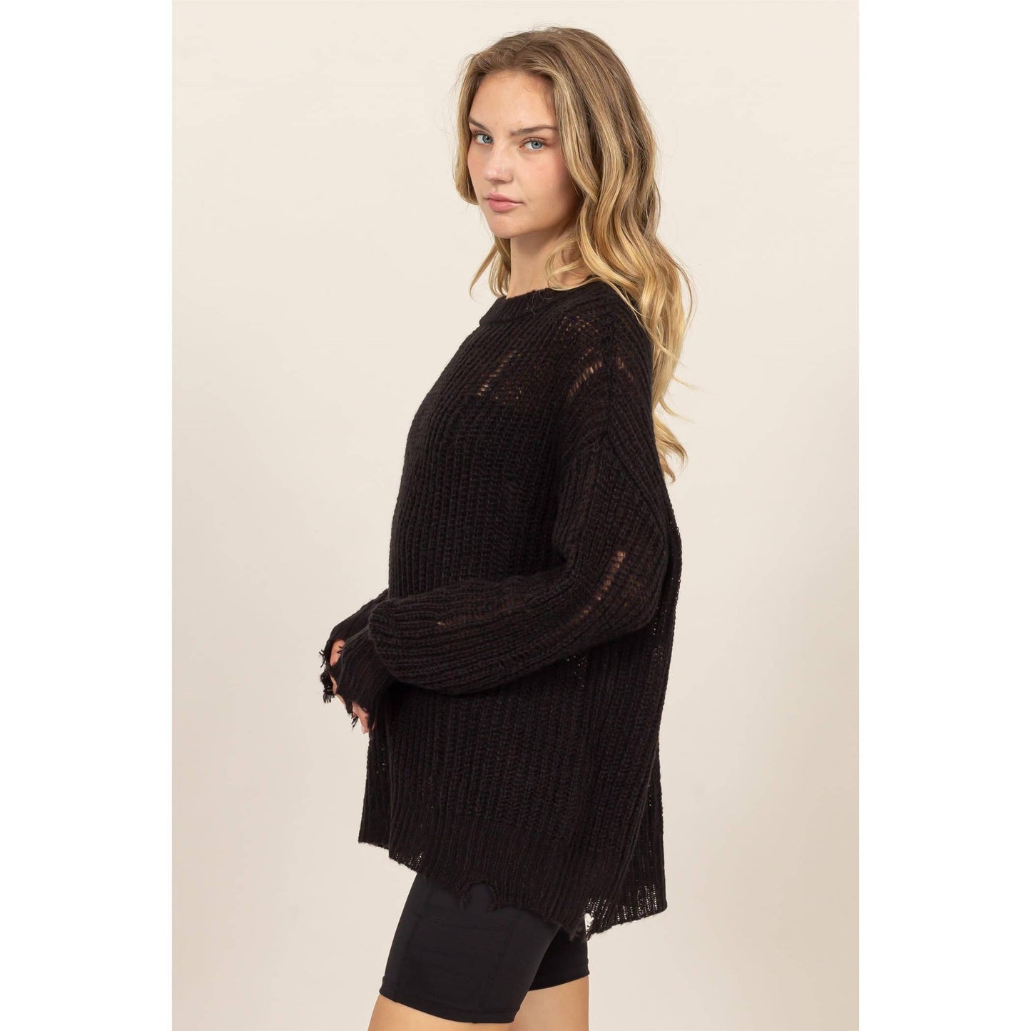 Black Distressed Knit Sweater