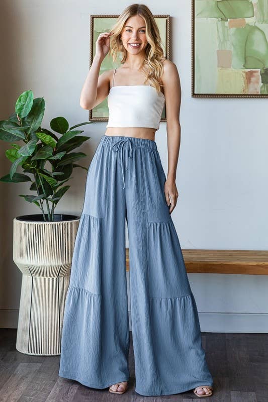 EP6840-10 OVER WIDE LEG SOLID PANTS: DUSTY SAGE / 2-2-2 (S-M-L)