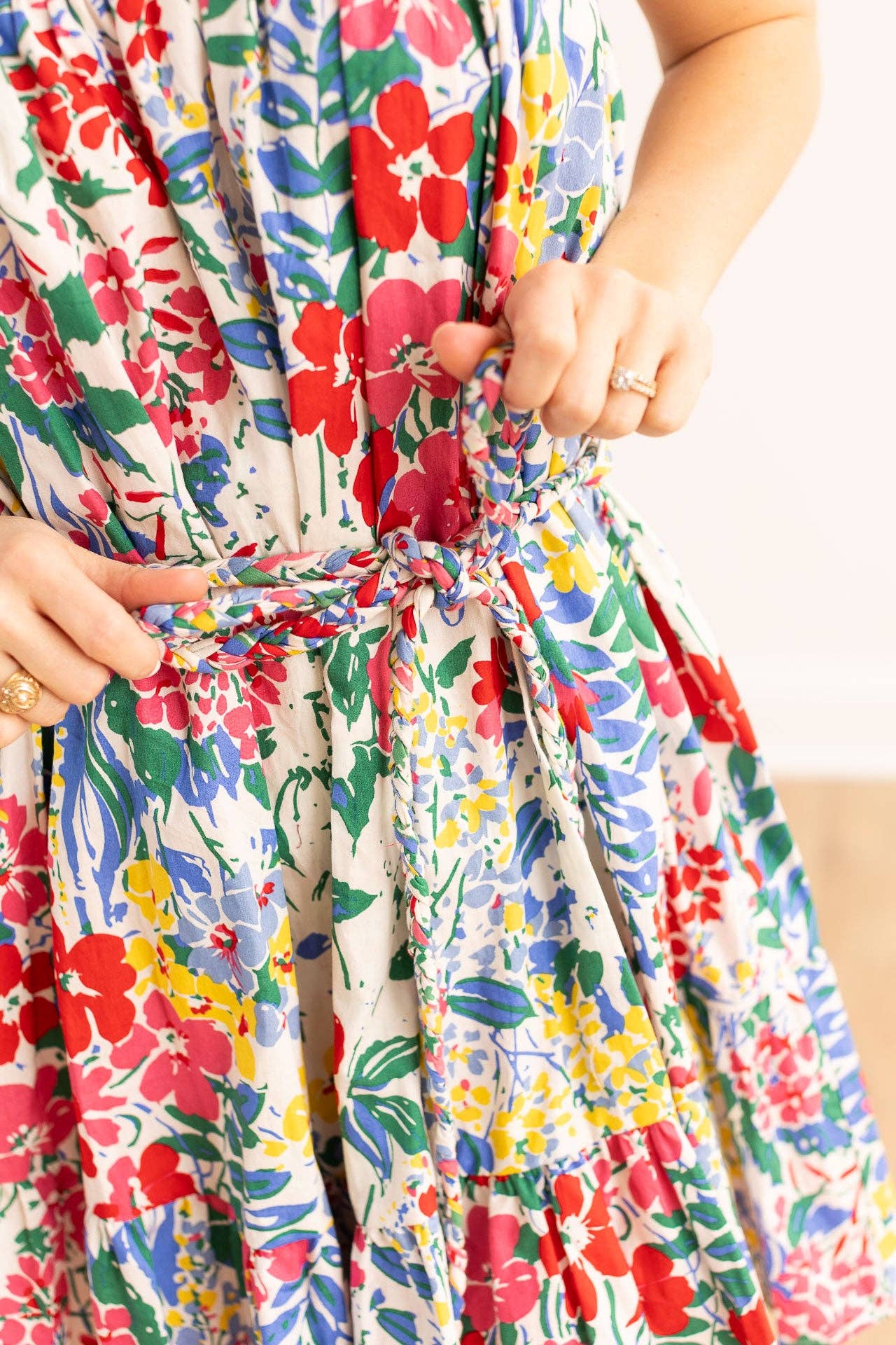 The Iris Ivory Floral Dress with Belt