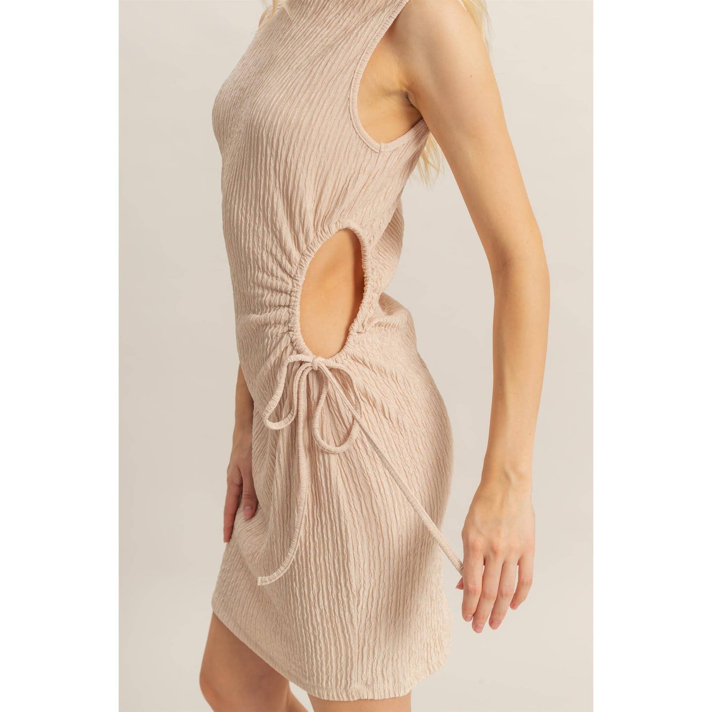 Ruched Cutout Mini Sleeveless Dress
