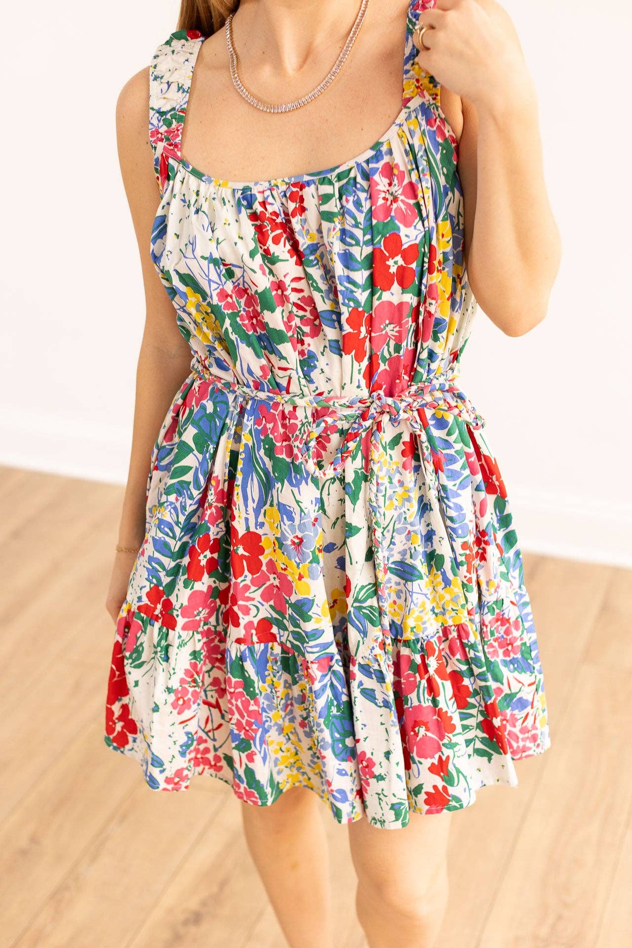 The Iris Ivory Floral Dress with Belt