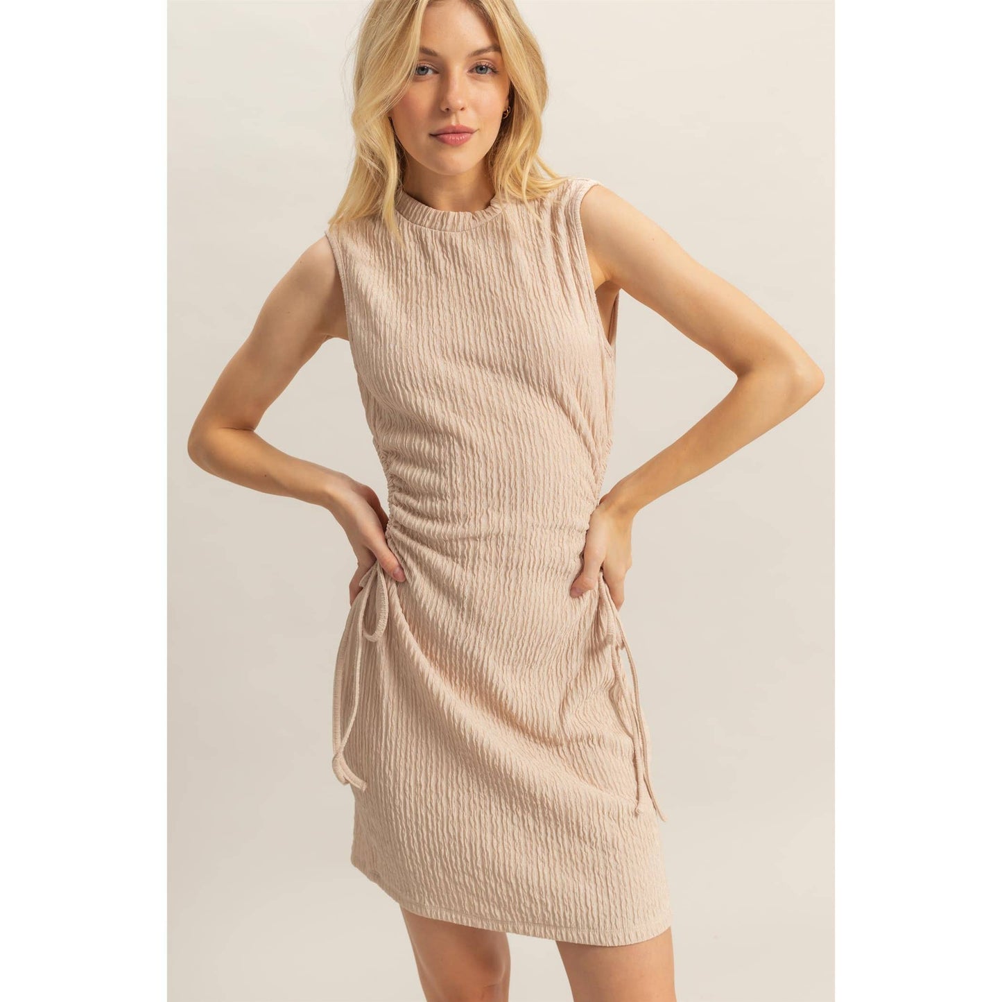 Ruched Cutout Mini Sleeveless Dress