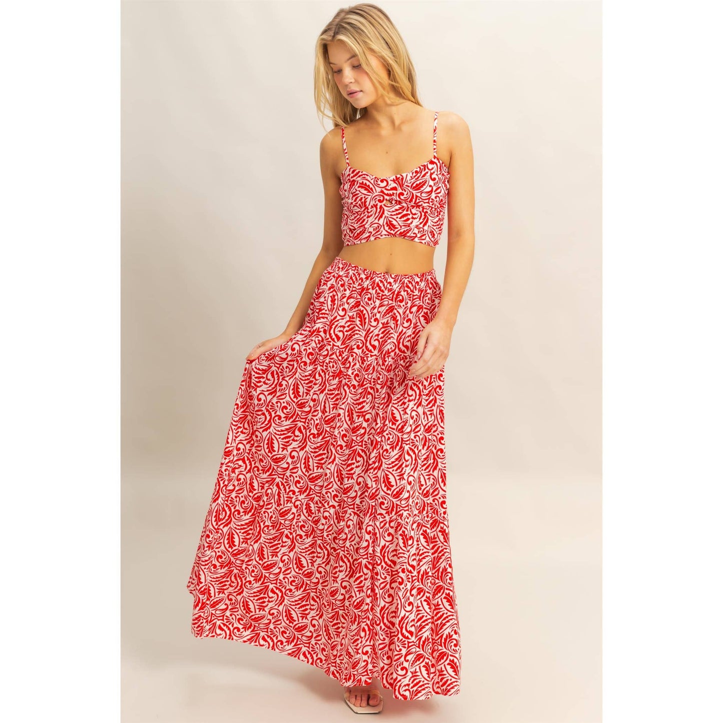 HF24C765-SET-Paisley Cami Top And Tiered Skirt Set