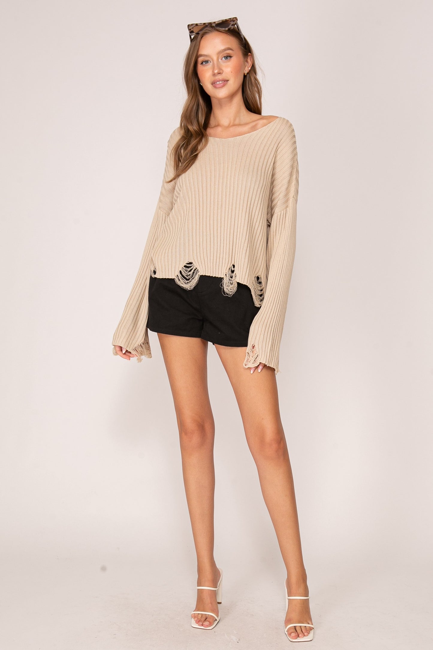 Beige Distressed Sweater