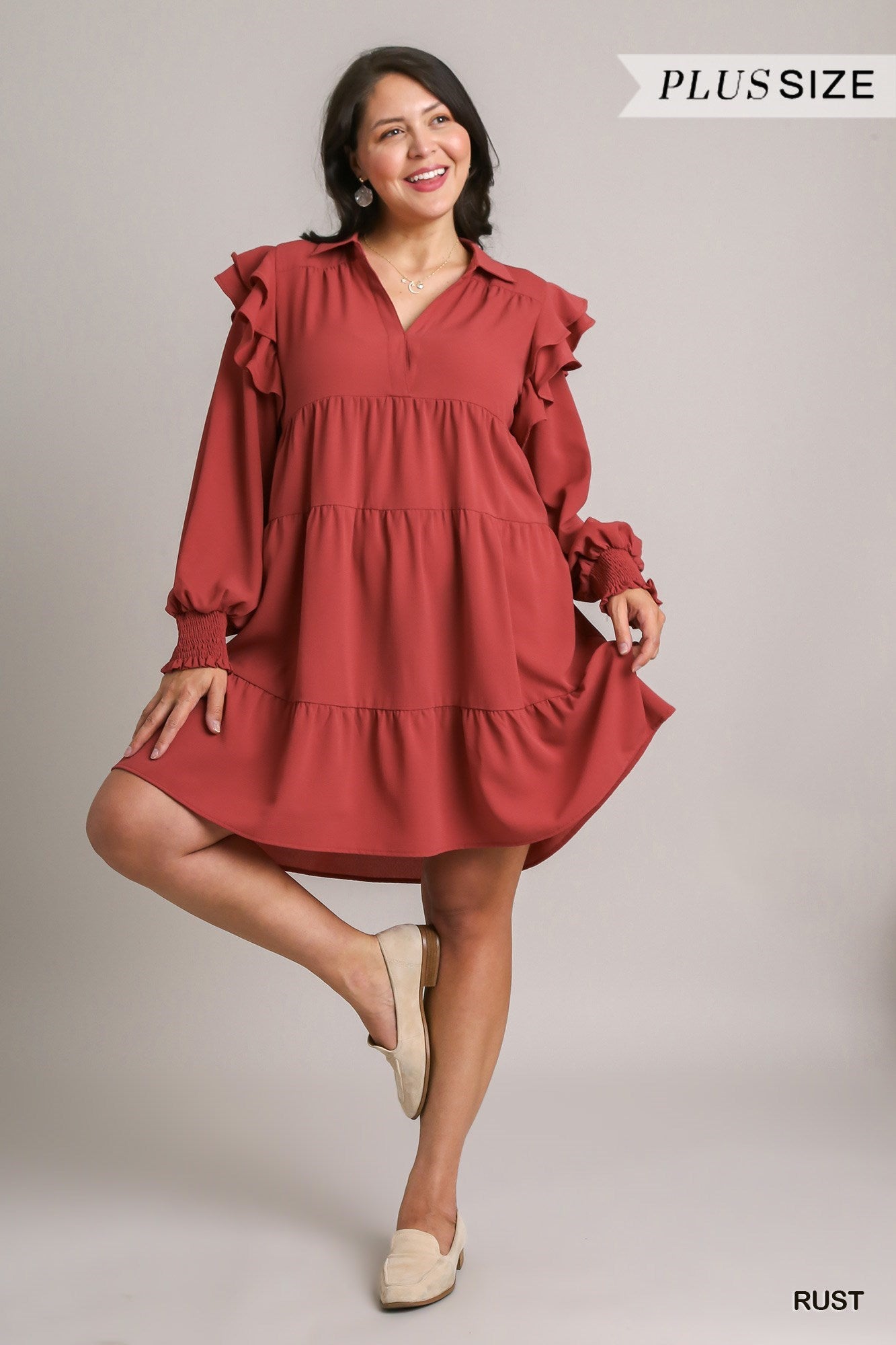 Falling Back To You Rust Tiered Mini Dress