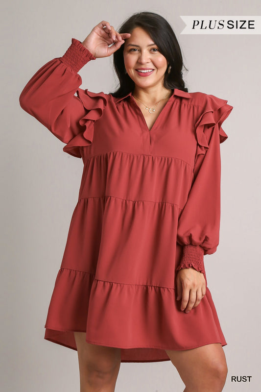 Falling Back To You Rust Tiered Mini Dress