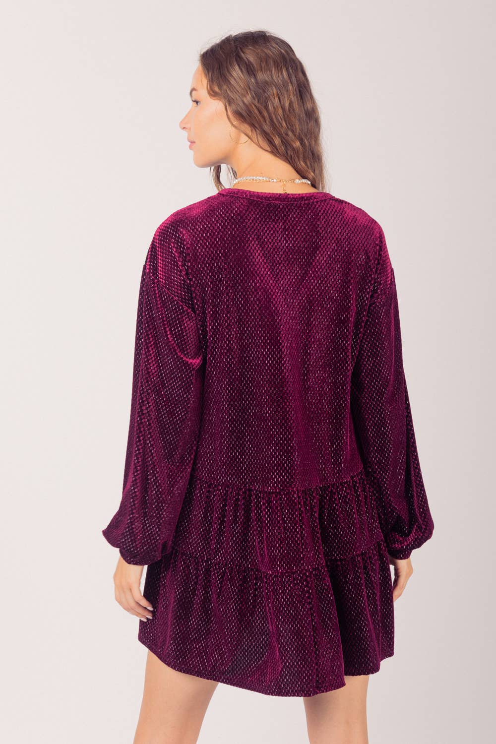 Tiered Textured Woven Holiday Velvet Mini Dress