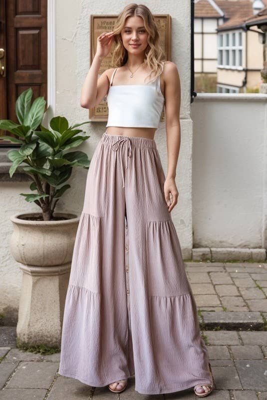 EP6840-10 OVER WIDE LEG SOLID PANTS: DUSTY SAGE / 2-2-2 (S-M-L)