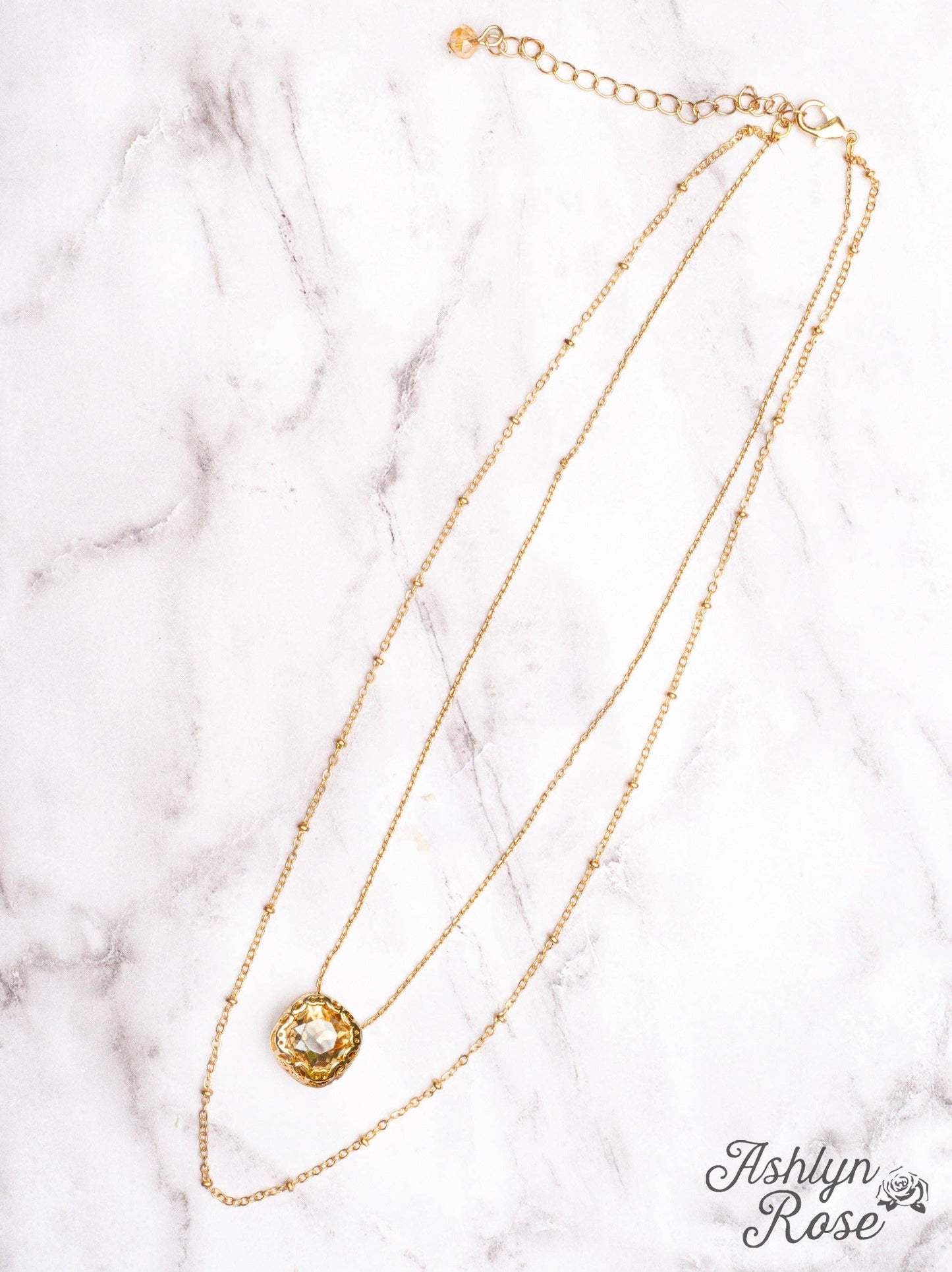 GALA EVENING GOLD CRYSTAL PENDANT GOLD LAYERED NECKLACE