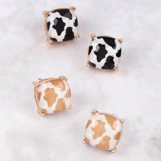 Natural Cow Print Stud Earrings