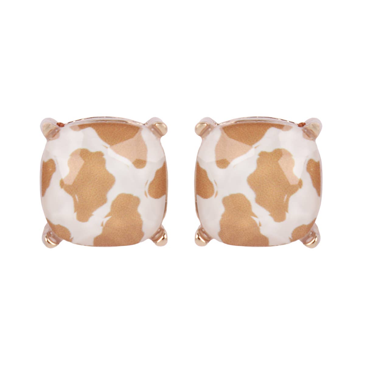 Natural Cow Print Stud Earrings