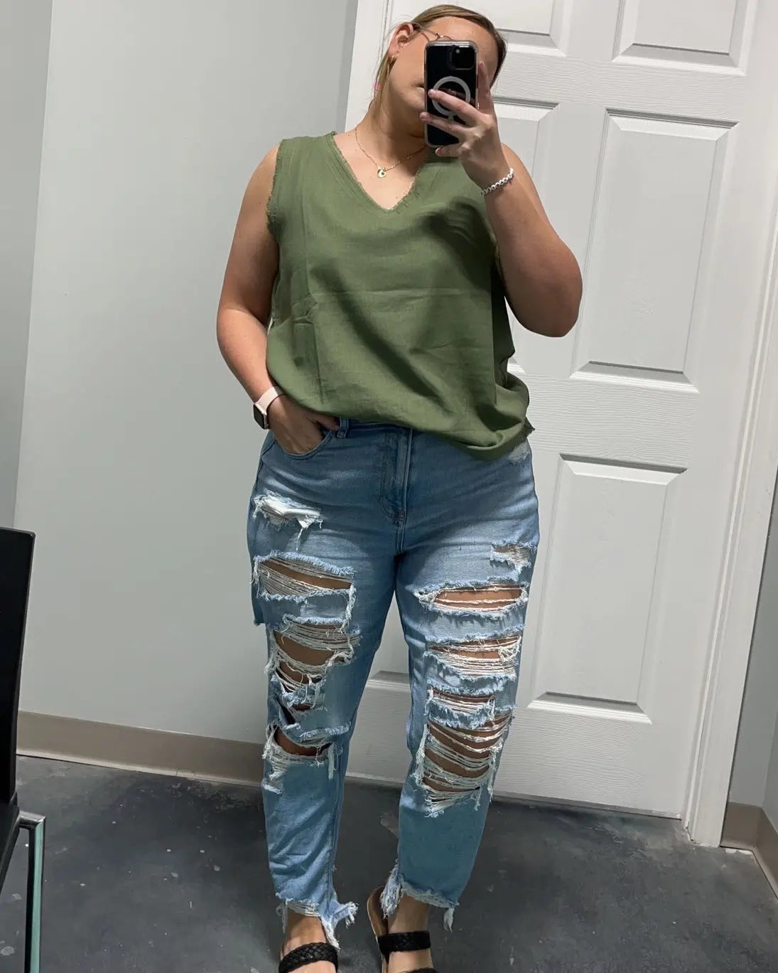 Olive Distressed Tank