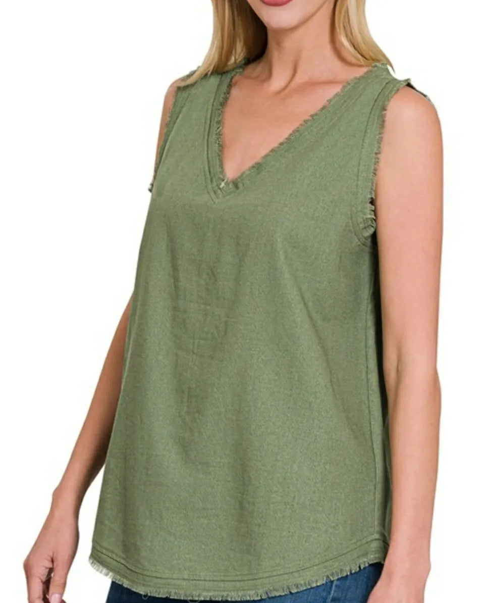 Olive Distressed Tank