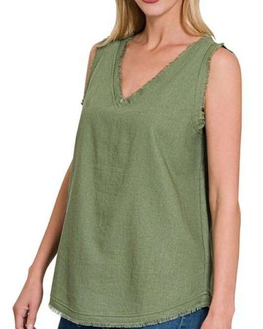 Olive Distressed Tank