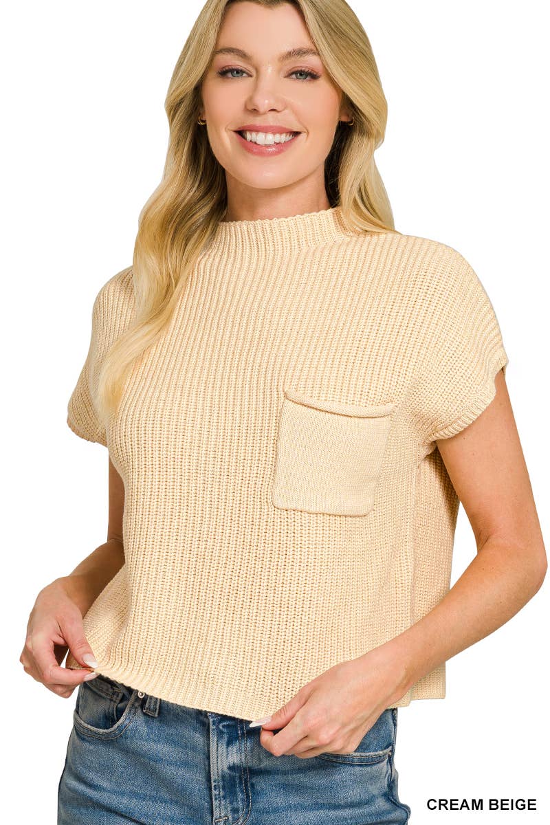 `Mock Neck Short Sleeve Sweater - Zenana: ASH JADE-166285 / S
