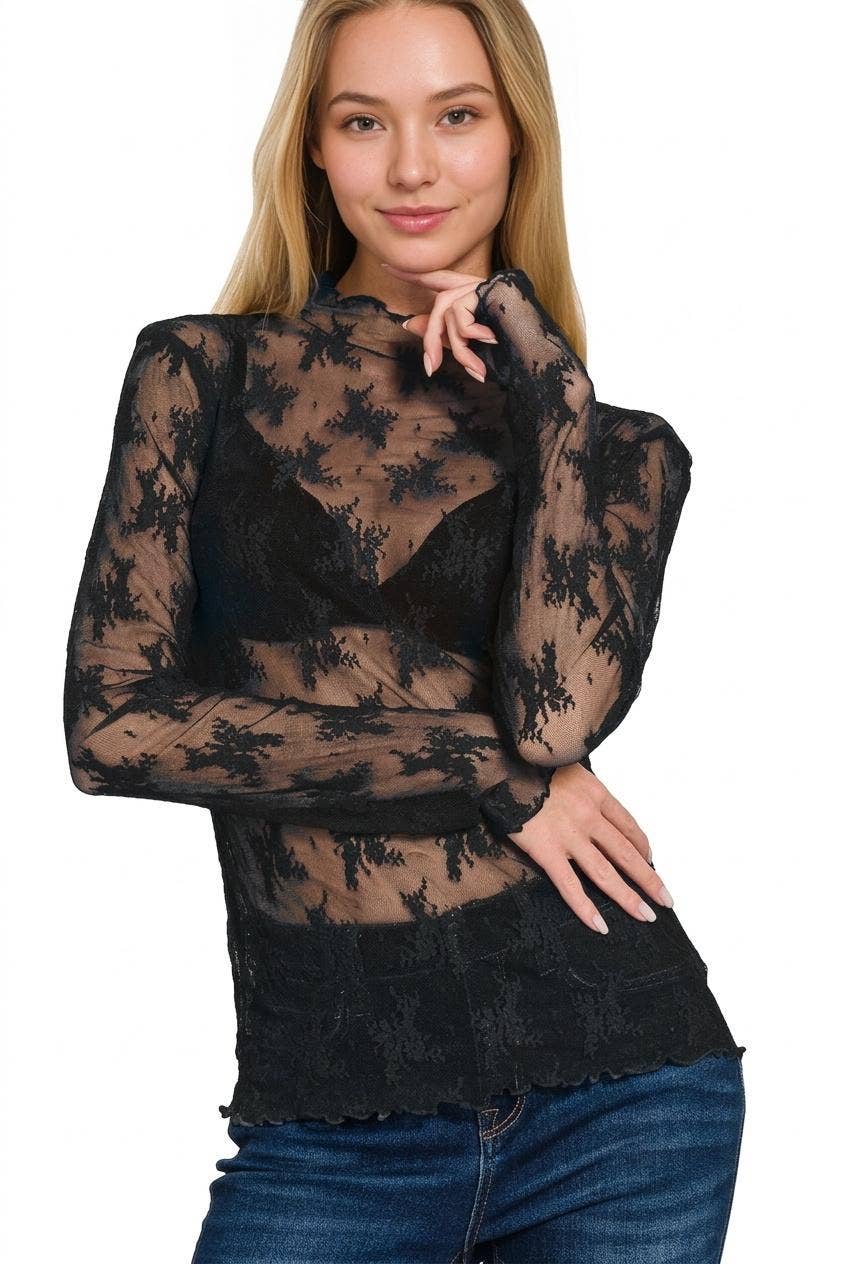 Lace See Through Layering Top Zenana