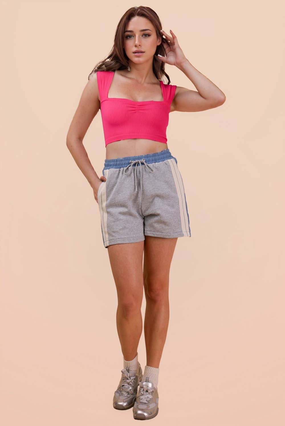 Hot Pink Sweetheart Neckline Fitted Crop Top