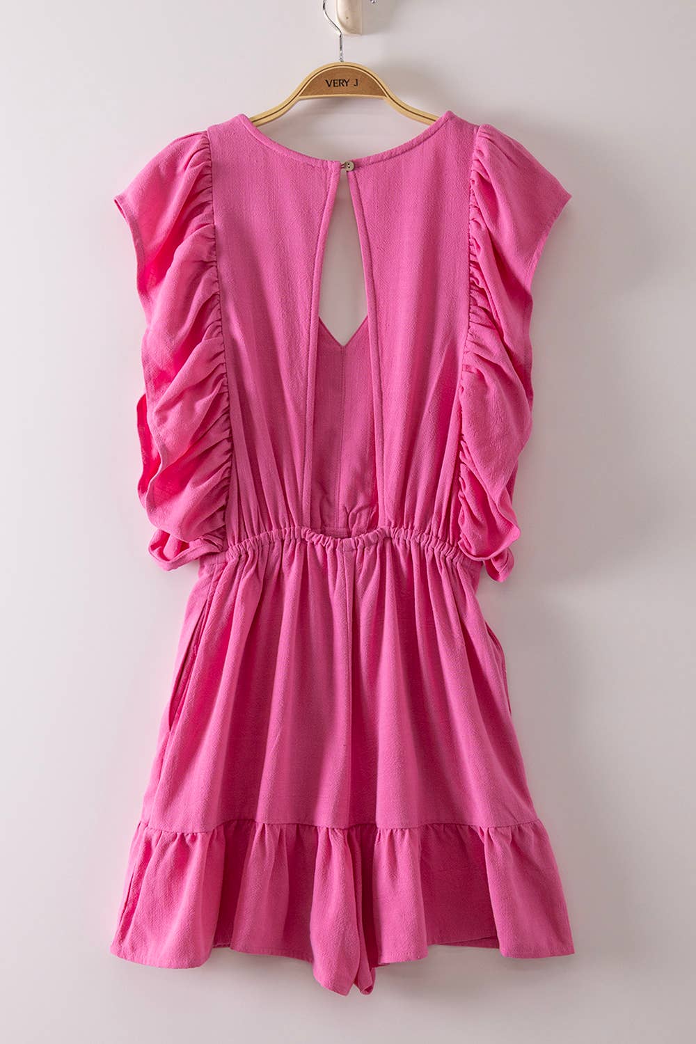 Hot Pink Ruffled Sleeve Romper