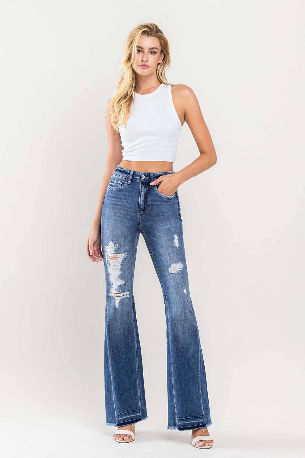 Flying Monkey Farewell High Rise Distressed Flare Jeans