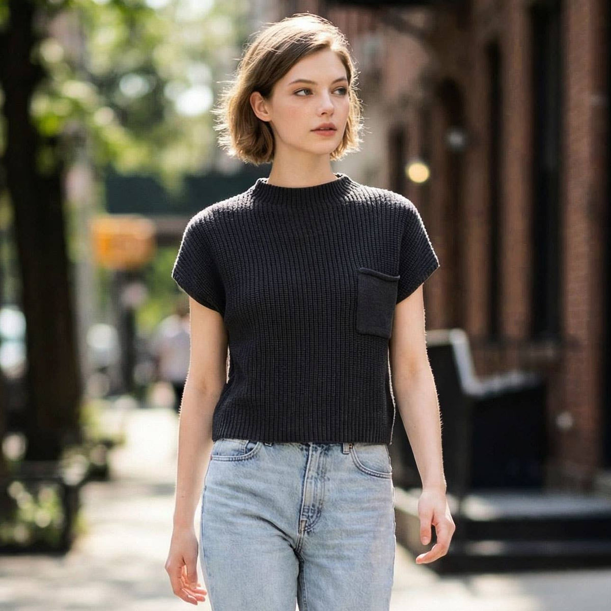 `Mock Neck Short Sleeve Sweater - Zenana: ASH JADE-166285 / M