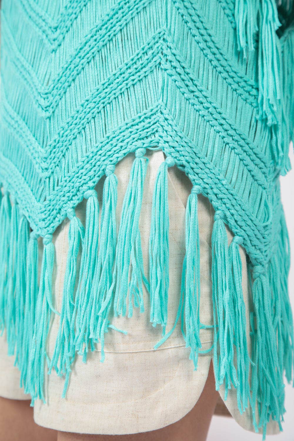 12W3006N-Fringe Detail Oversized Sweater Top