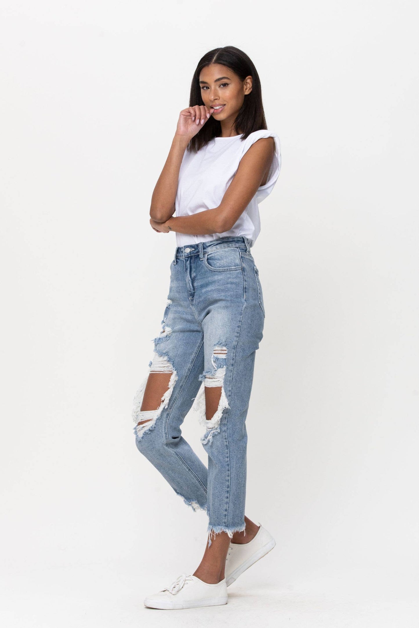 Cello High Rise Distress Crop Straight