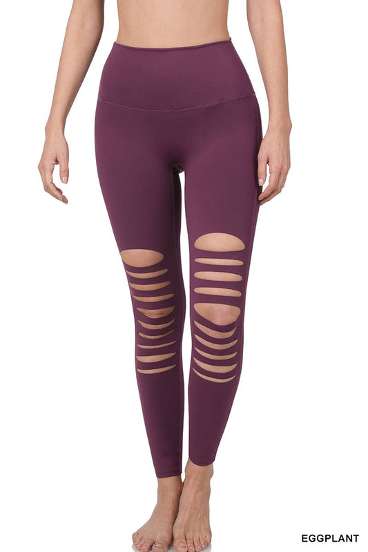 She's Torn Eggplant Laser Cut Out Leggings