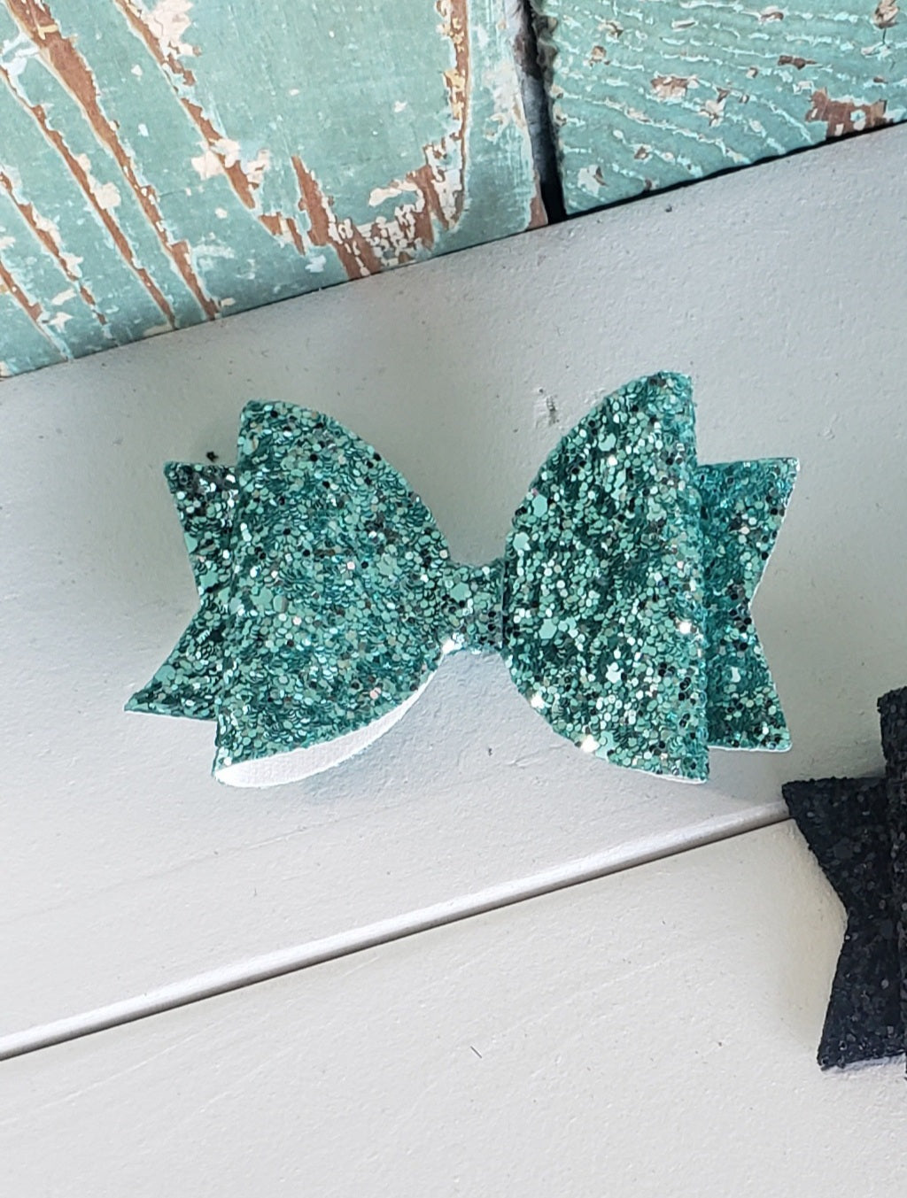 Teal Glitter Double Hair Bow