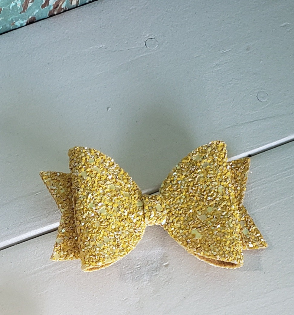 Yellow Glitter Double Hair Bow