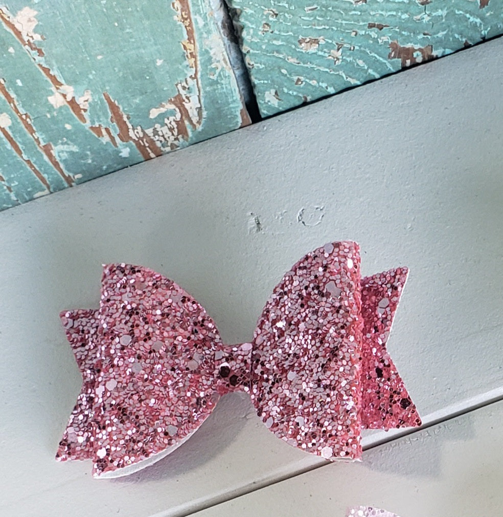 Dark Pink Glitter Double Hair Bow