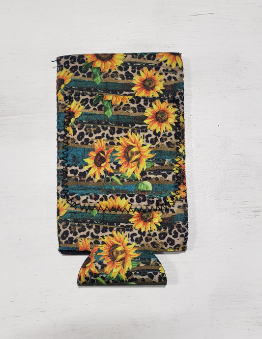 Sunflower and Leopard Slim Can Cooler