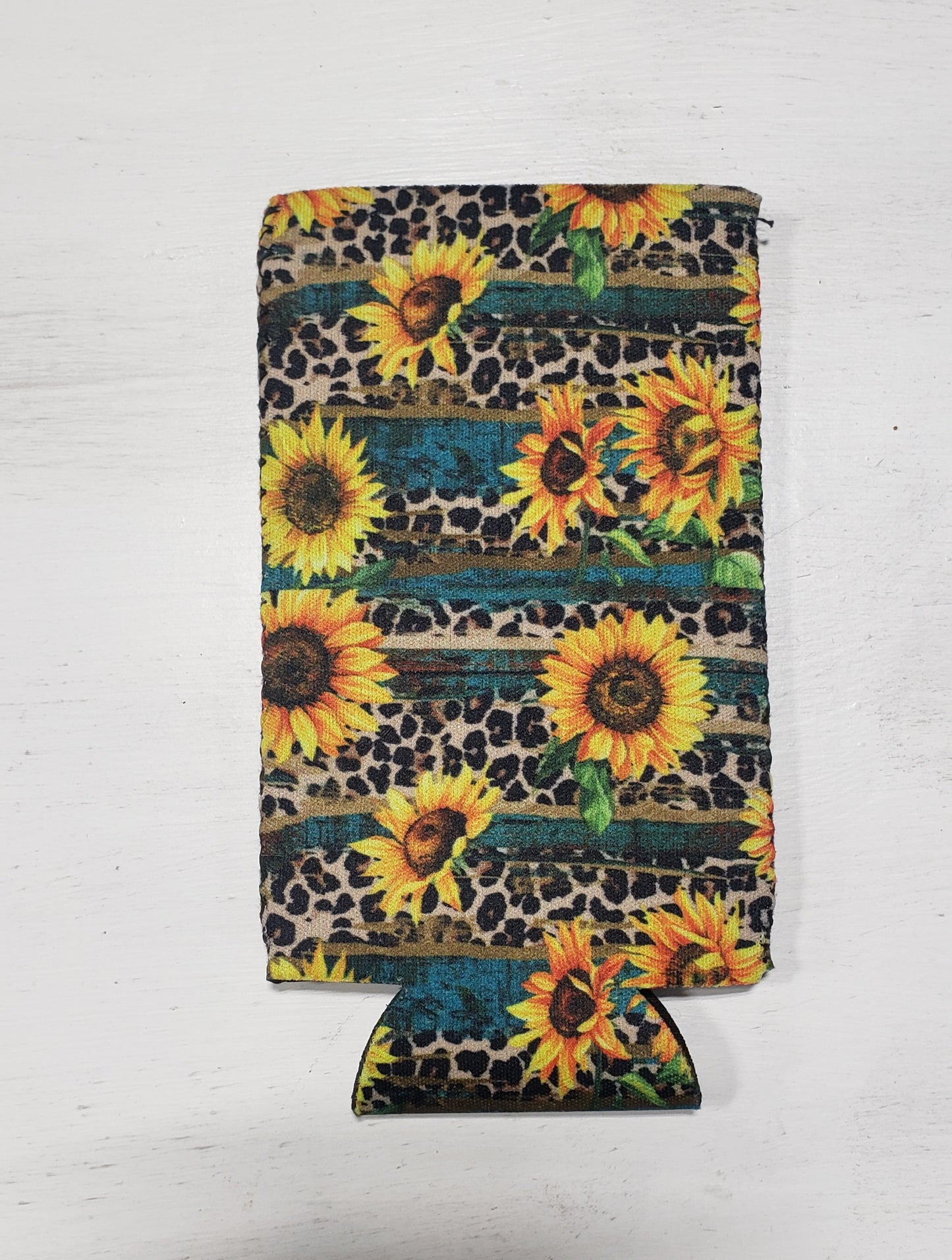 Sunflower and Leopard Slim Can Cooler