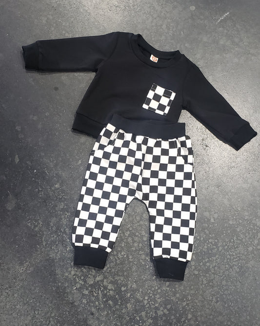 Black and White Checkered Two Piece Jogger Set