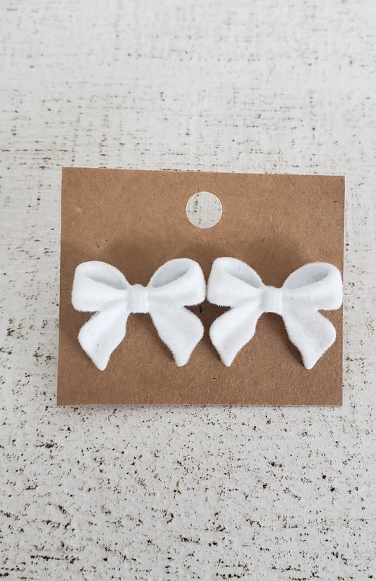 White Velvet Bow Earrings