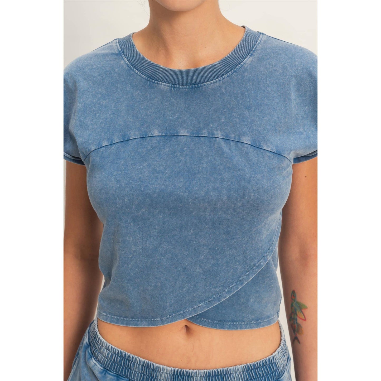 Rolled Sleeve Wrap-Front Crop Top And Jogger Set