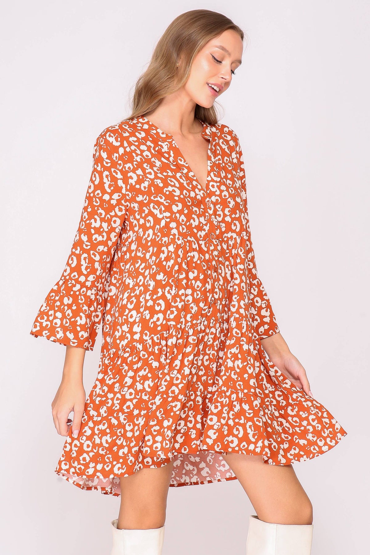 Leopard Print Tiered Boho Dress
