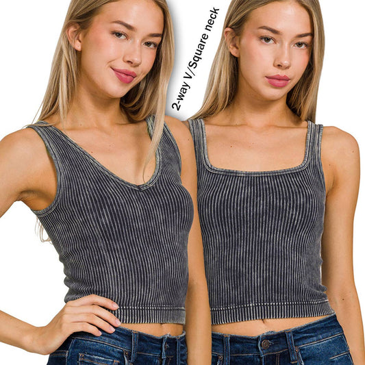 ",.....Premium Washed Seamless 2-way Tank