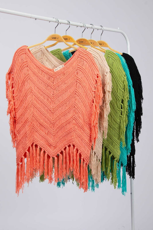 12W3006N-Fringe Detail Oversized Sweater Top