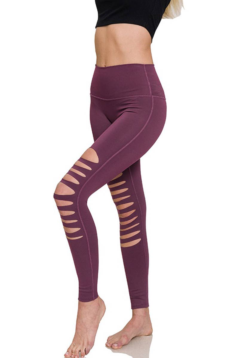 She's Torn Eggplant Laser Cut Out Leggings