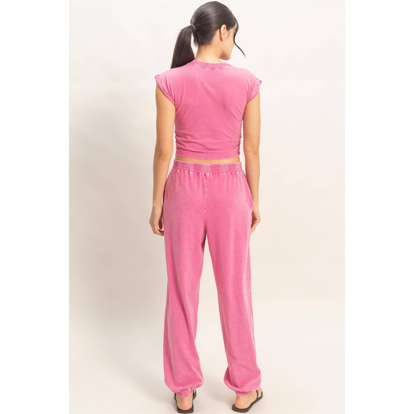 Rolled Sleeve Wrap-Front Crop Top And Jogger Set