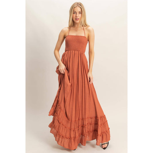 Smocked Halter Maxi Dress