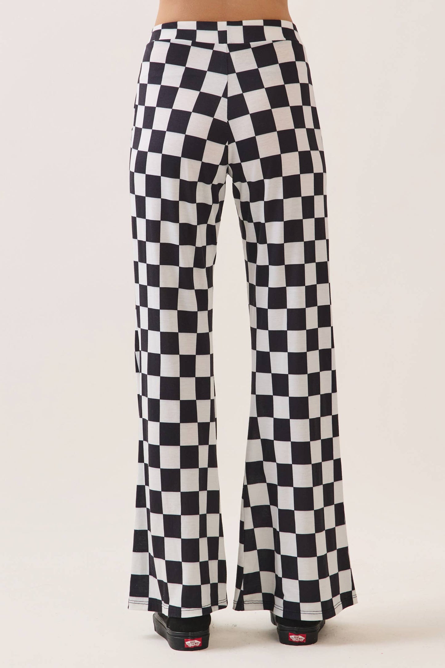 White and Black Checkered Flared Pants
