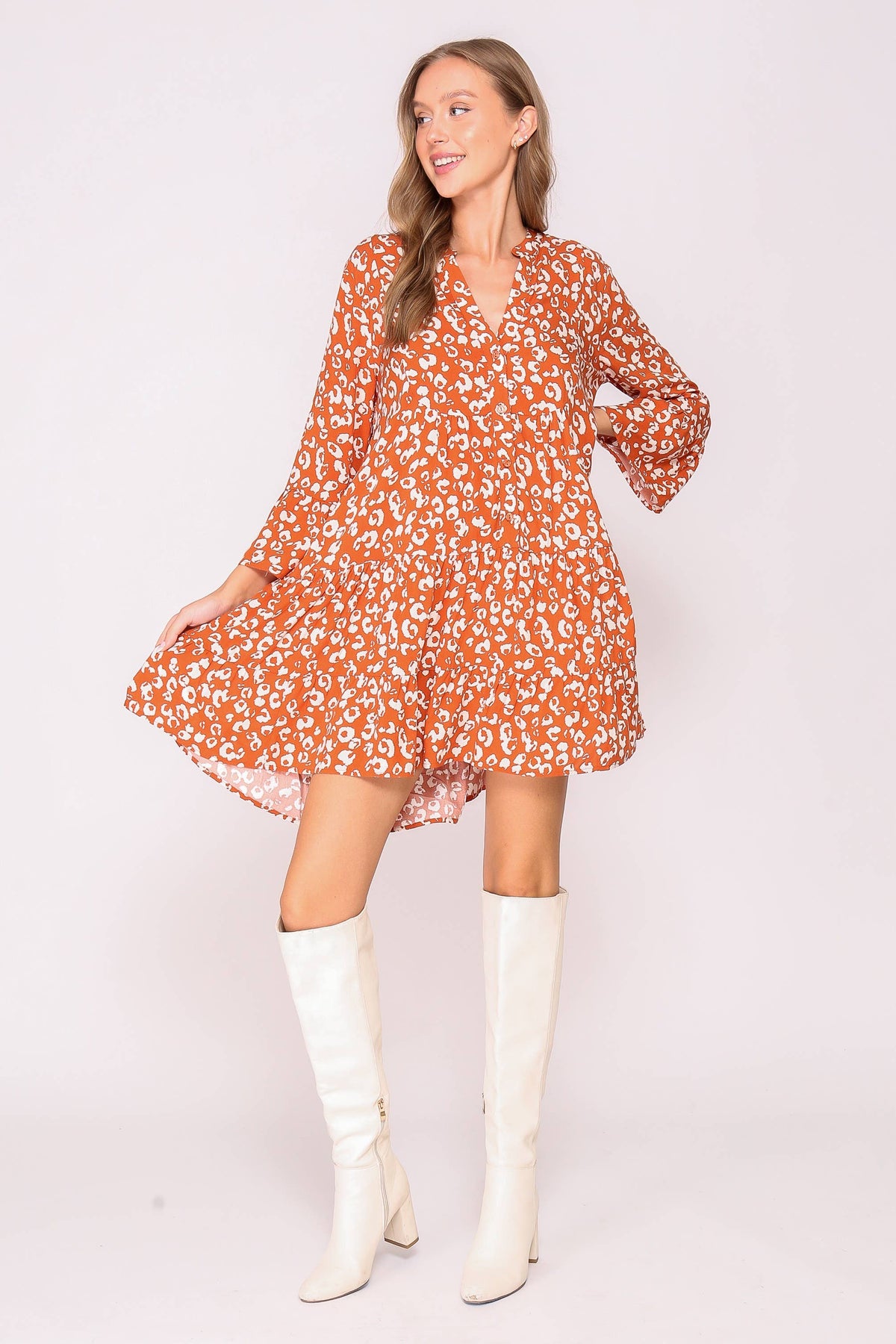 Leopard Print Tiered Boho Dress
