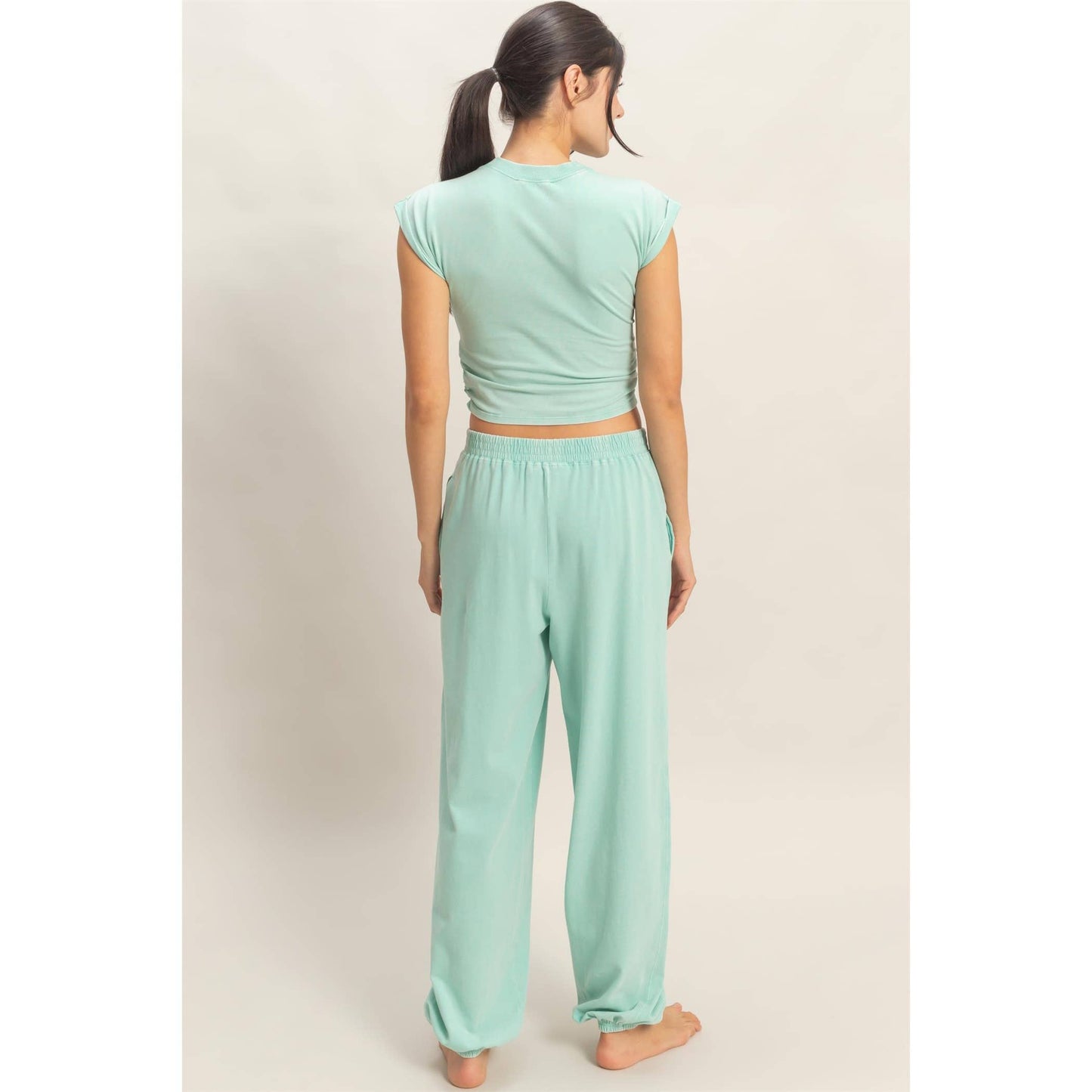 Rolled Sleeve Wrap-Front Crop Top And Jogger Set