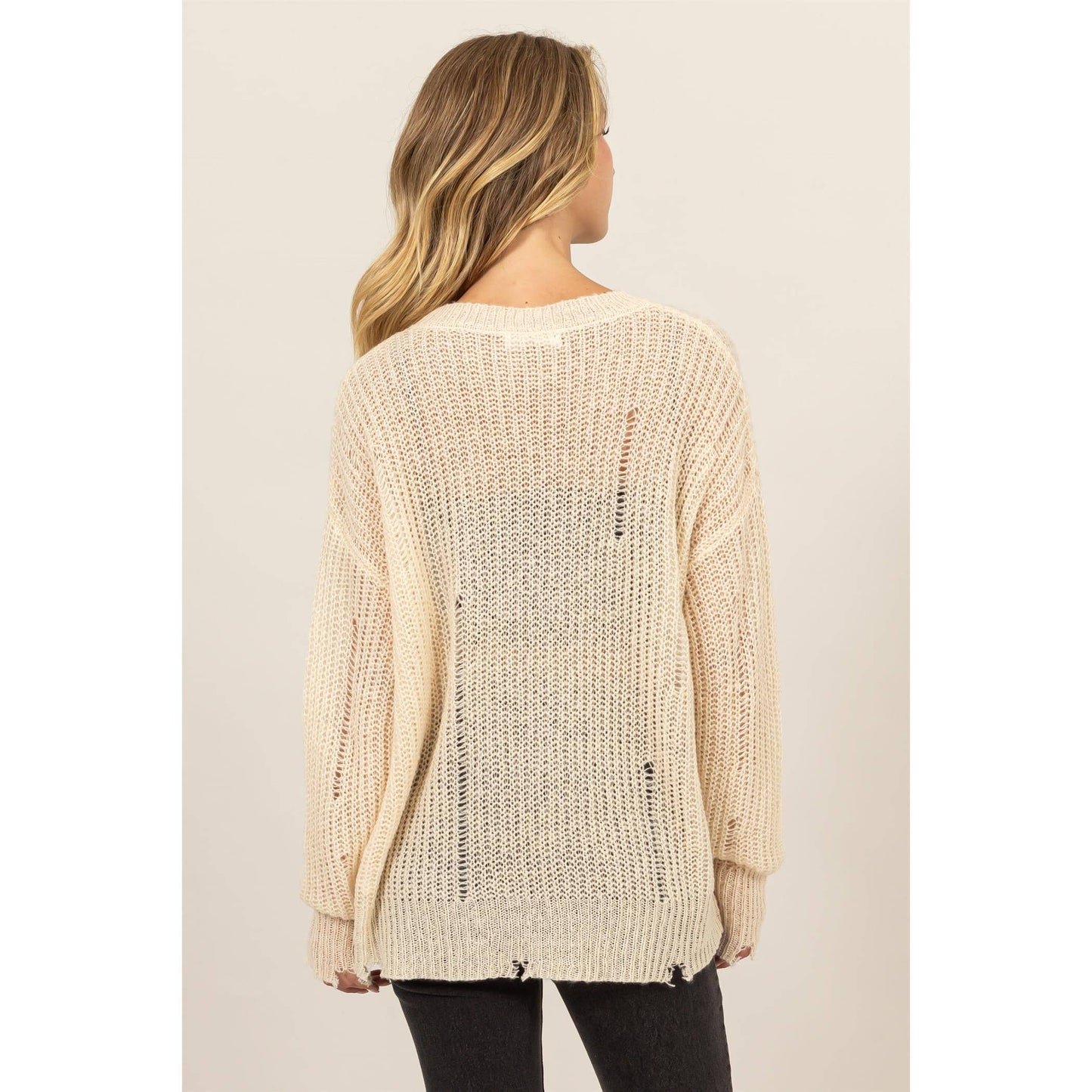 Beige Distressed Knit Sweater