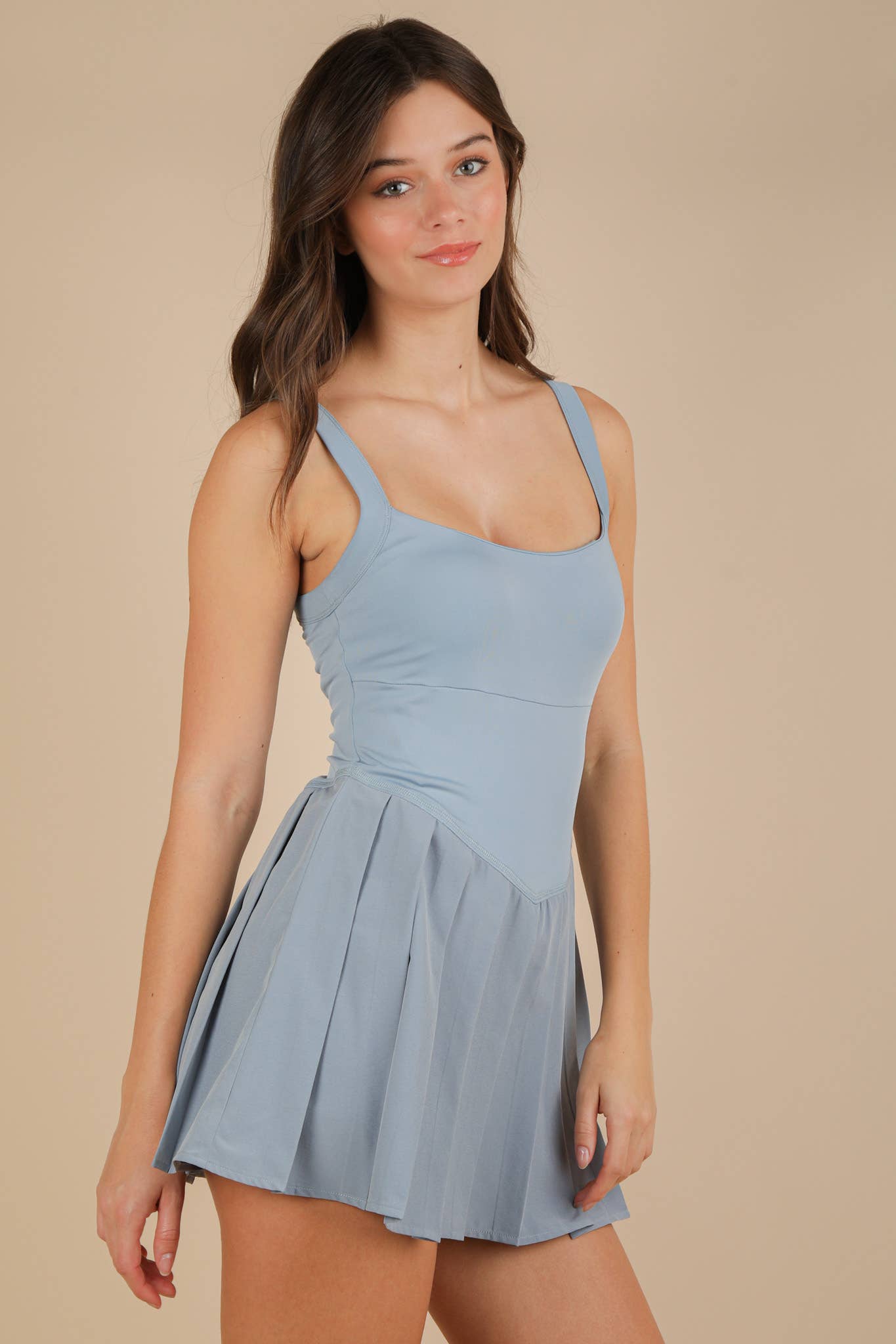 Light Blue Pleated Skirt Activewear Dress